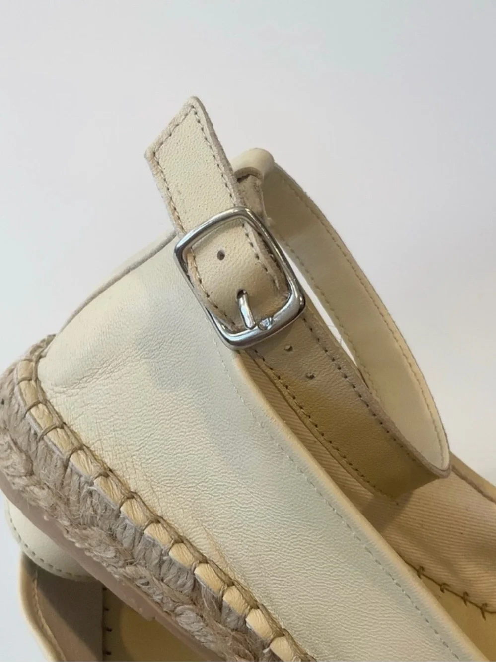Free People Cream Mason Ballet Espadrille Flats with Ankle Strap - Size: US 7.5